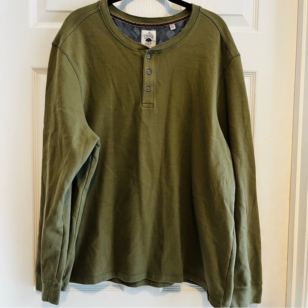 Copper Oak Supply Olive Green Long Sleeve Henley Shirt XXL